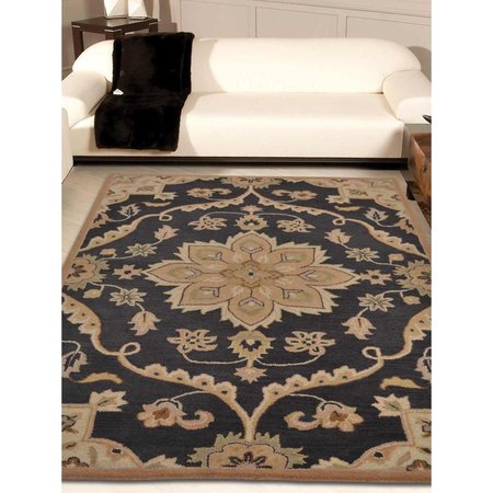 GLITZY RUGS 9 x 12 ft. Hand Tufted Wool Floral Rectangle Area Rug, Charcoal UBSK00687T0006A17